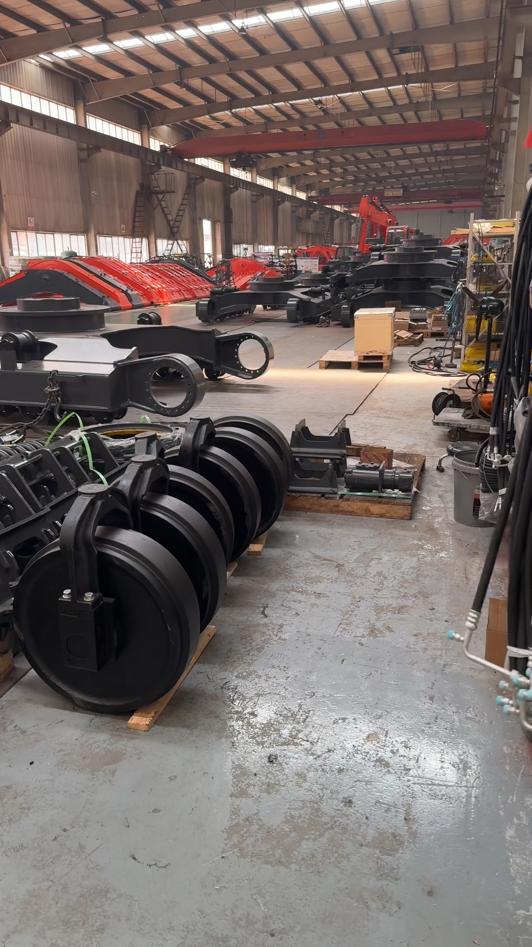 Undercarriage components prepared for assembly